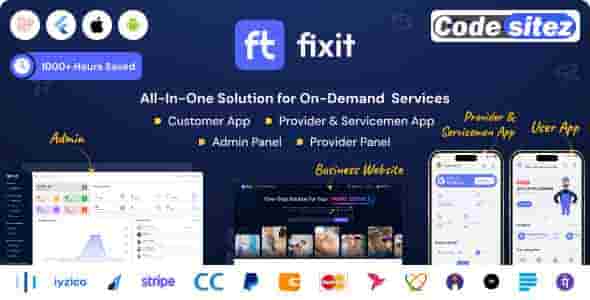 Fixit Nulled | Multi Vendor On Demand, Handyman, Home service Flutter App with Admin Solution