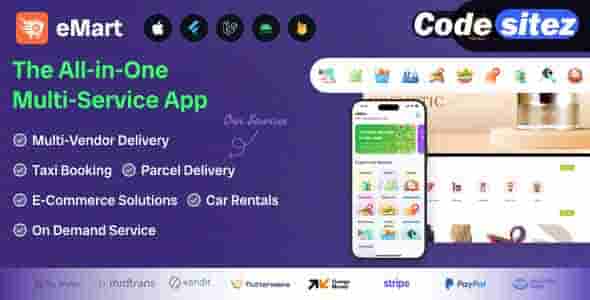 eMart | Multivendor Food, On-demand, eCommerce, Parcel, Taxi Booking, Car Rent App with Admin & Web