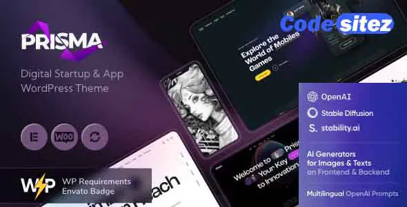 Prisma - Digital Startup & App WordPress Theme + AI