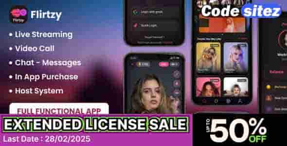 Flirtzy Nulled - Live streaming, Video Call, Chat, Host Android iOS Node JS React JS with Backend