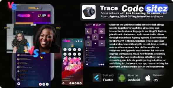Nulled Trace social network with Live Streaming, PK battles, Chat room, Agency and more.