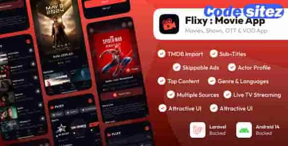 Flixy : Movie App : Series,Live TV, Video Streaming App, Netflix Clone : Android/Laravel