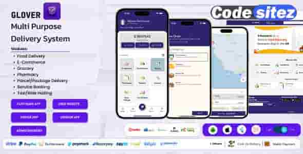 Glover Nulled – Grocery, Food, Pharmacy Courier & Service Provider + Backend + Driver & Vendor app